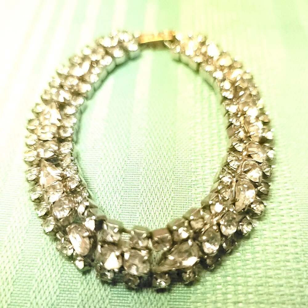 1950s Rhodium Rhinestone Bracelet 7.5" Pear Cut Mid-Century Bridal Ice